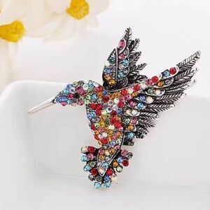 Hummingbird Multicolor Silver Brooch
